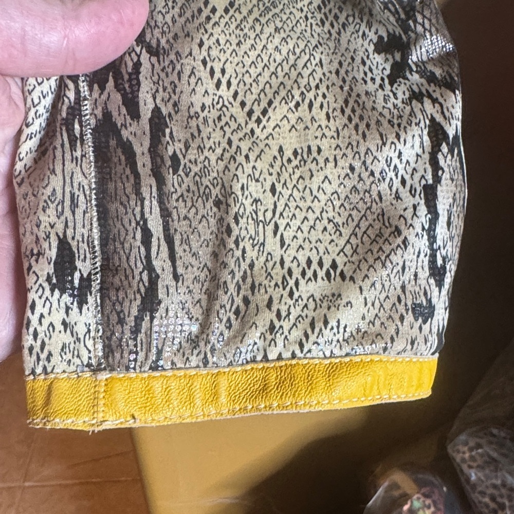 Vintage Reversible Lambskin Leather Jacket Mustard Yellow Snakeskin Print M/L - Picture 15 of 16